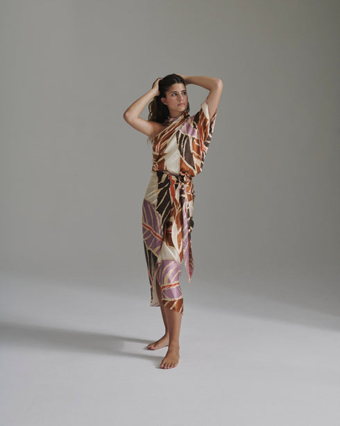 Chiminango Satin Silk Blouse / Lilac Platanera Leaves