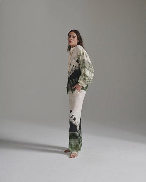 San Benito Linen Pants / Green Tropical Landscape