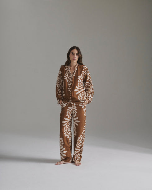 San Benito Cotton Silk Pants / Brown Arabesque