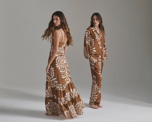 San Benito Cotton Silk Pants / Brown Arabesque