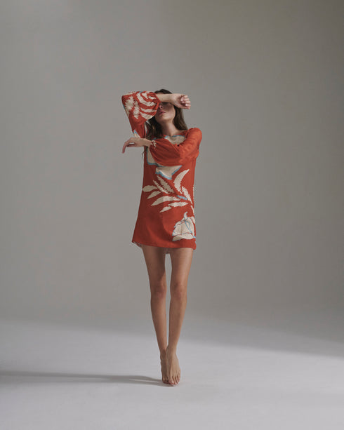 Lisboa Crepe Chine Mini Dress / Orange Gladiolos