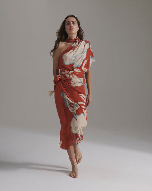 Mapara Crepe Chine Skirt / Orange Gladiolos