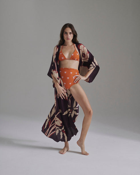 Gorgona Embroidered Top / Orange Lilac Polka Palms