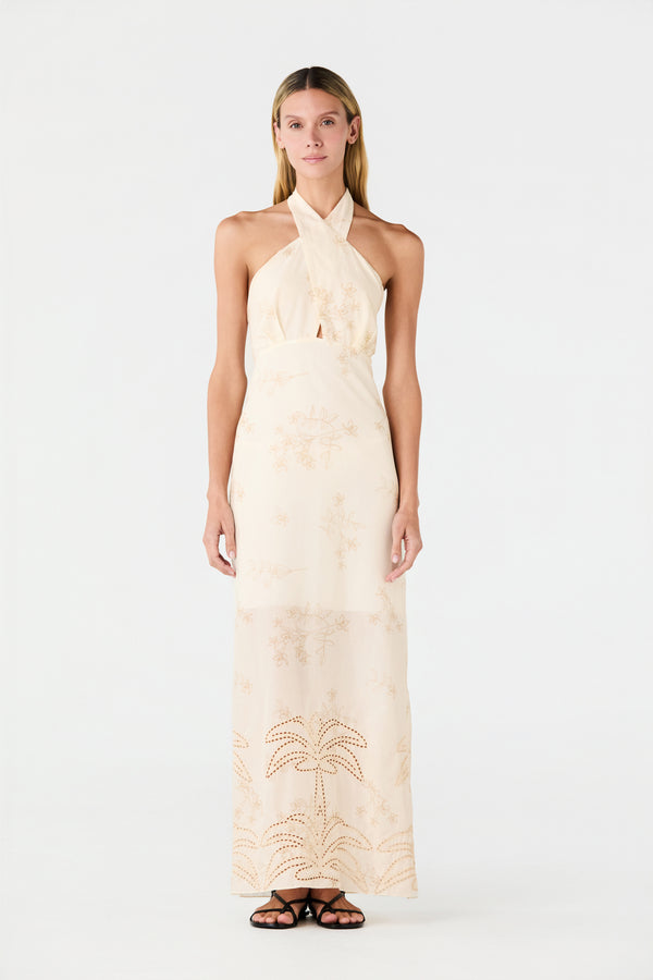 Costa del Sol Cotton Eyelet Midi Dress / Ivory Guayacanes