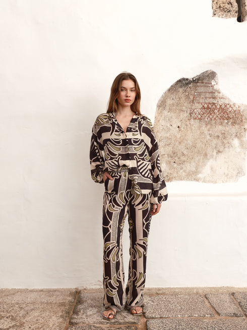 Joao Cotton Silk Pants / Navy Ornament Stripes