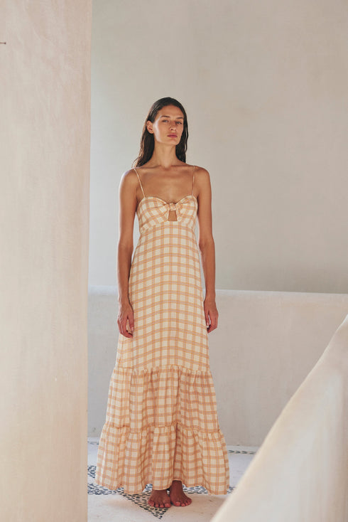 Julieta Linen Maxi Dress / Cream and Butter Scotch