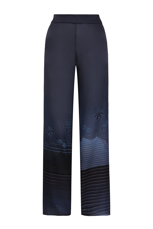 Santo Tomás Martellato Silk Pants / Navy Tropical Landscape