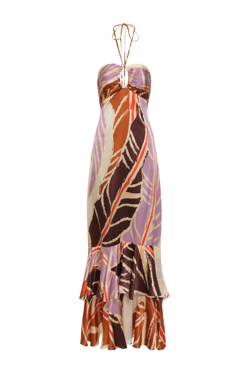 Sevillana Satin Silk Dress / Lilac Platanera Leaves