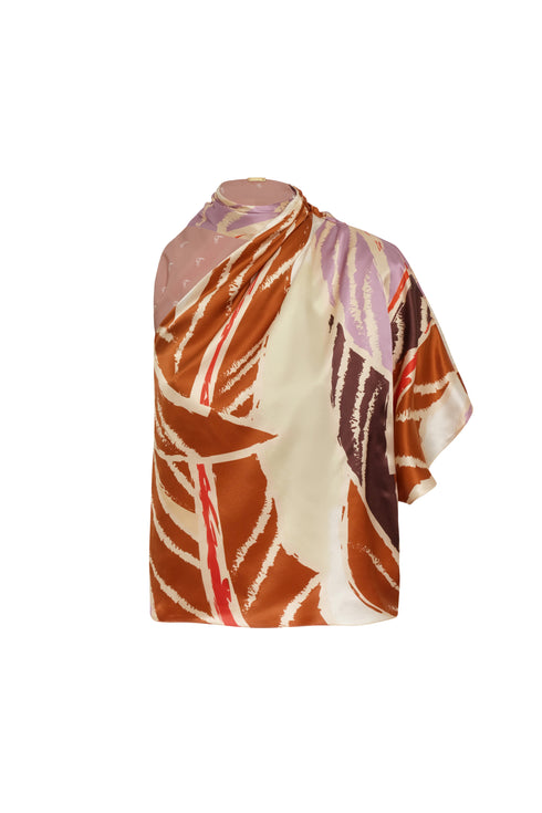 Chiminango Satin Silk Blouse / Lilac Platanera Leaves