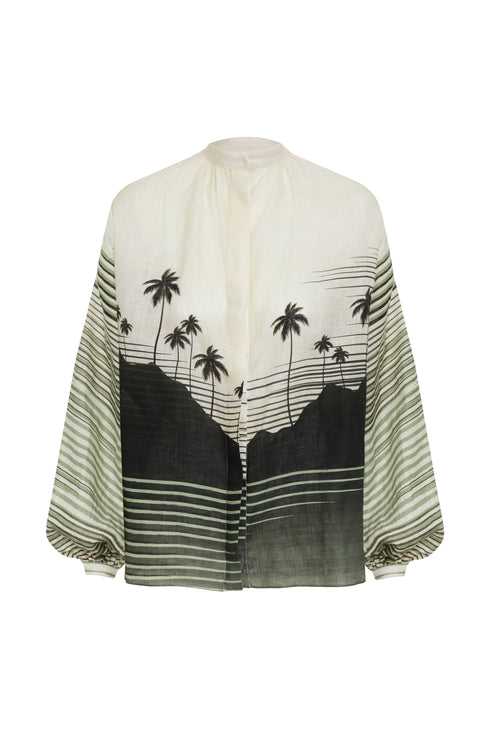 Don Simon Linen Shirt / Green Tropical Landscape