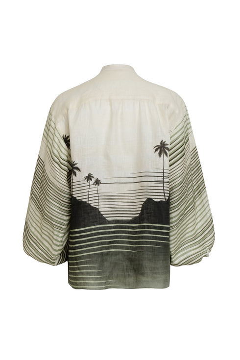 Don Simon Linen Shirt / Green Tropical Landscape