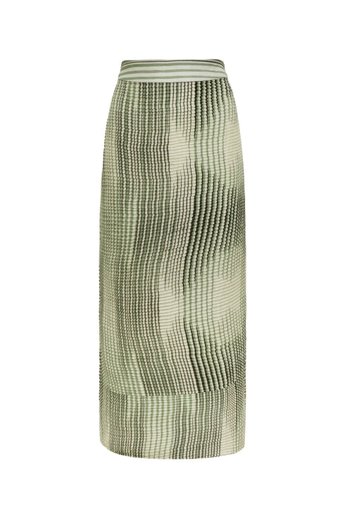 Beatrice Pleated Linen Midi Skirt / Green Stripes