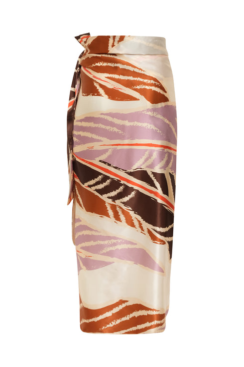 Mapara Satin Silk Skirt / Lilac Platanera Leaves