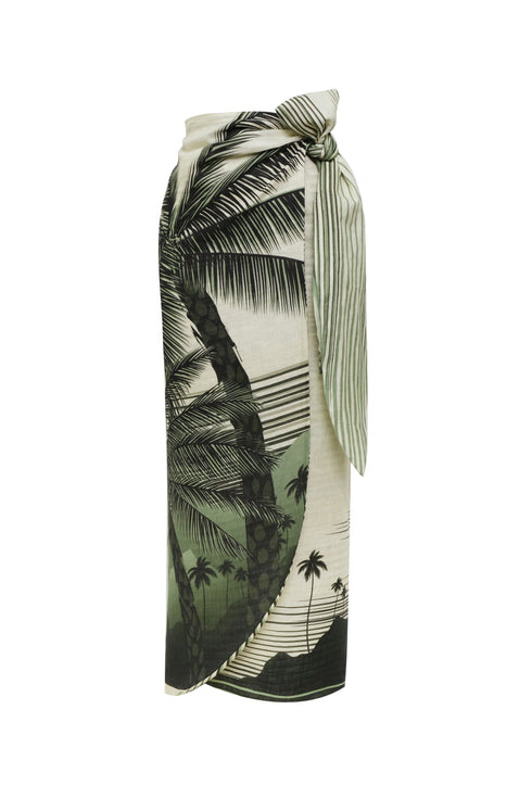 Mapara Linen Skirt / Green Tropical Landscape