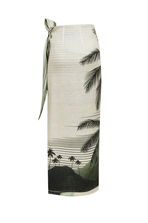 Mapara Linen Skirt / Green Tropical Landscape