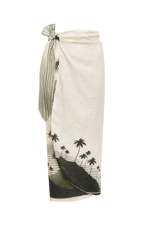 Mapara Linen Skirt / Green Tropical Landscape