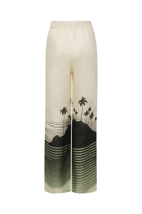 San Benito Linen Pants / Green Tropical Landscape