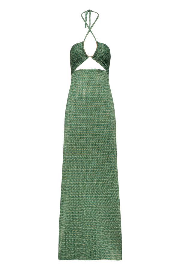 Josefina Shiny Jersey Maxi Dress / Emerald Mini Scales