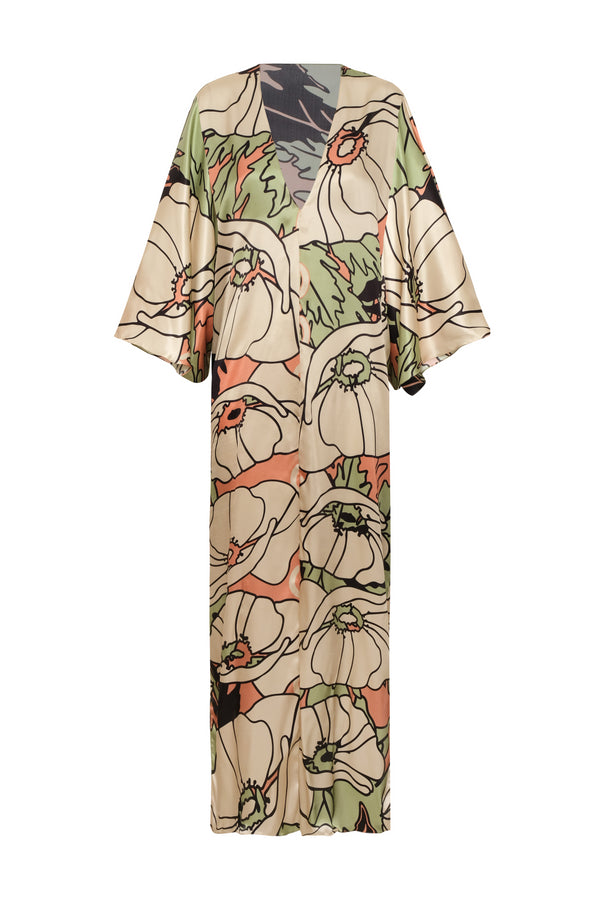 Mercedes Satin Silk Closed Tunic / Sage Gladiolos Garden