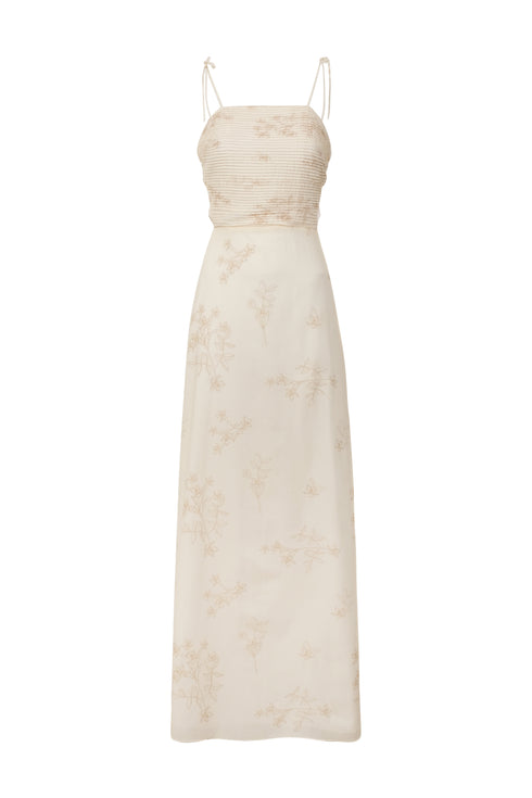Tejada Pleated Cotton Midi Dress / Ivory Guayacan