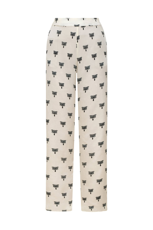 Santo Tomás Martellato Silk Pants / Ivory - Black Polka Palms