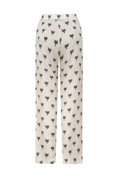 Santo Tomás Martellato Silk Pants / Ivory - Black Polka Palms