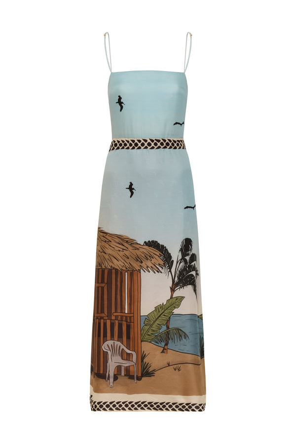 Nativa Cotton Silk Midi Dress / Sky Blue Pacific Shack