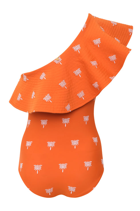 Tucan Embroidered One Piece / Orange Lilac Polka Palms