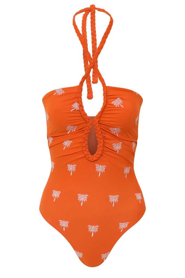 Saint Tropez Embroidered One Piece / Orange Lilac Polka Palms