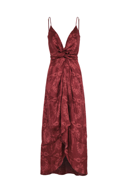 Sabina Silk Jacquard Dress / Wine