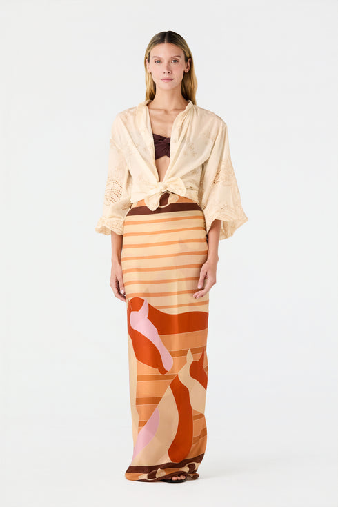 De La Falaise Cotton Silk Sarong / Orange Horses
