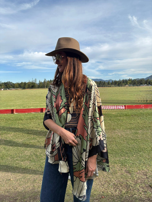 Costa Nova Satin Silk Cape / Sage Gladiolos