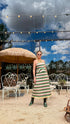 El Carmelo Linen Midi Skirt / Green Artisanal Stripes