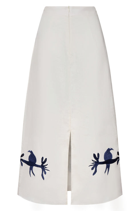 El Carmen Embroidered Midi Skirt / Ivory and Navy