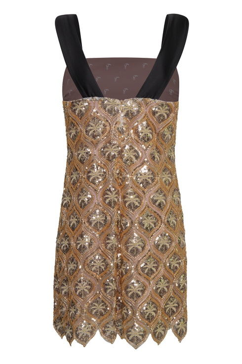 El Club del Clan Beaded Palms Mini Dress / Gold
