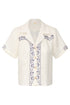 El Jared Linen Embroidered Shirt / Ivory Blue Horseshoes