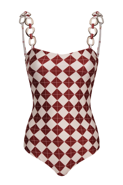 Esteros One Piece / Burgundy Rhombuses Ivory - Ivory