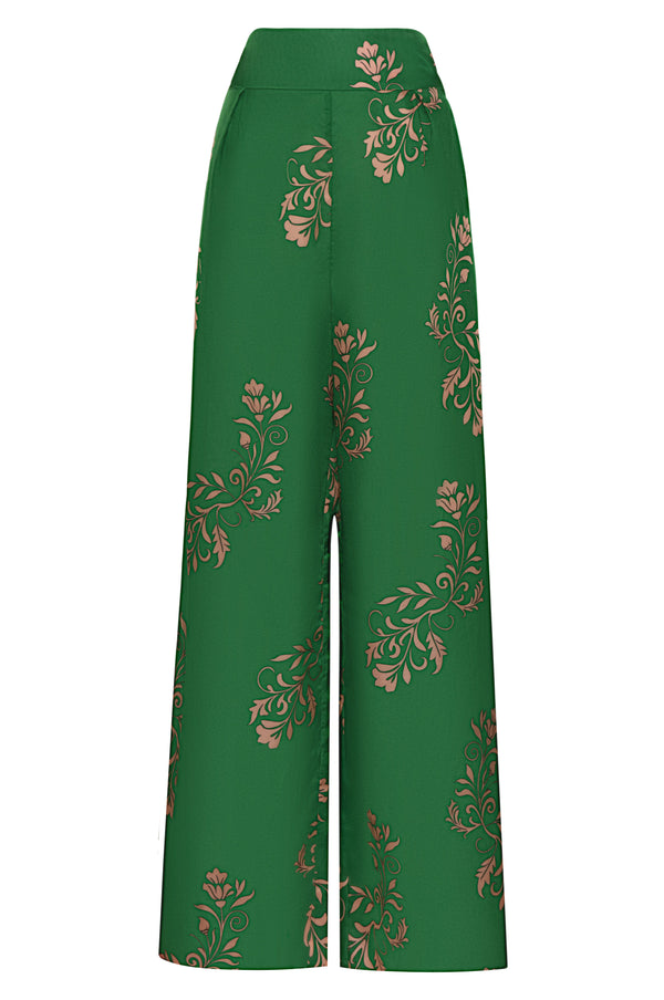 Fiol Cotton Silk Pants / Green Buganvilias
