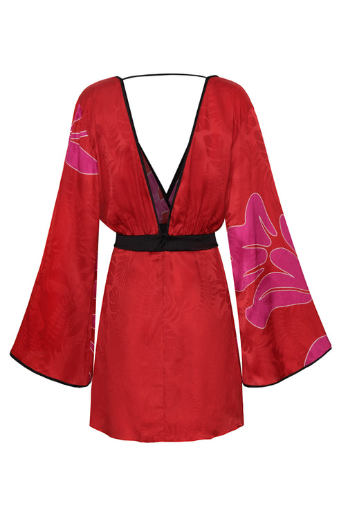 Francisca Silk Jacquard Mini Dress / Red & Fuchsia Maxi Buganvilia