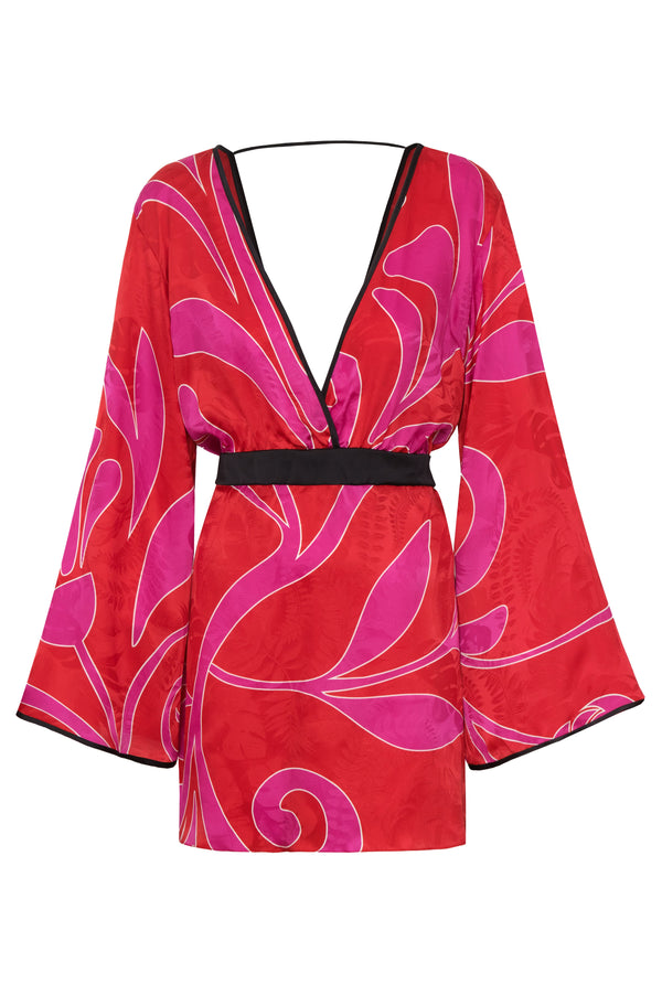 Francisca Silk Jacquard Mini Dress / Red & Fuchsia Maxi Buganvilia