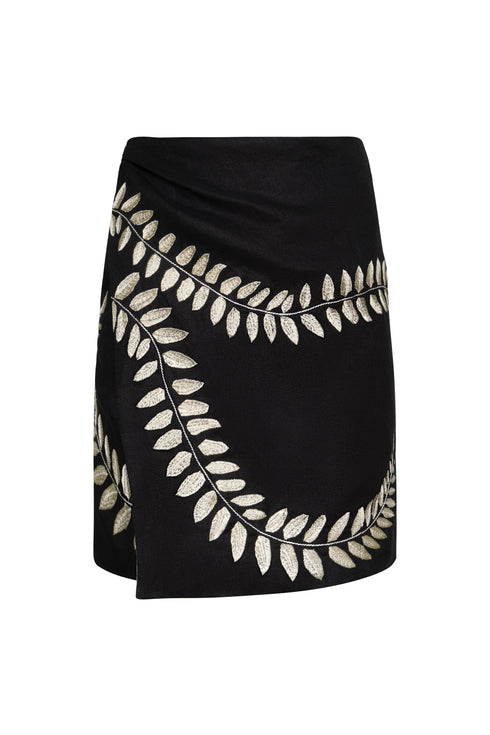 Guainia Embroidered Linen Mini Skirt / Black