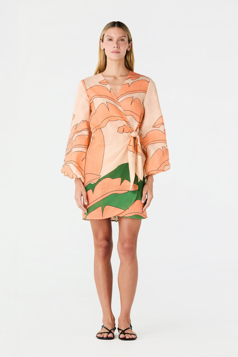 Hojarasca Linen Mini Tunic Dress / Peach Palms