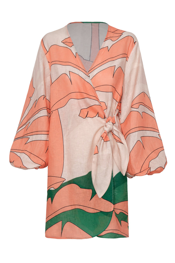 Hojarasca Linen Mini Tunic Dress / Peach Palms