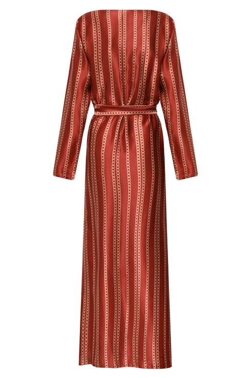 Hojarasca Silk Satin Wrap Maxi Dress / Red Chains