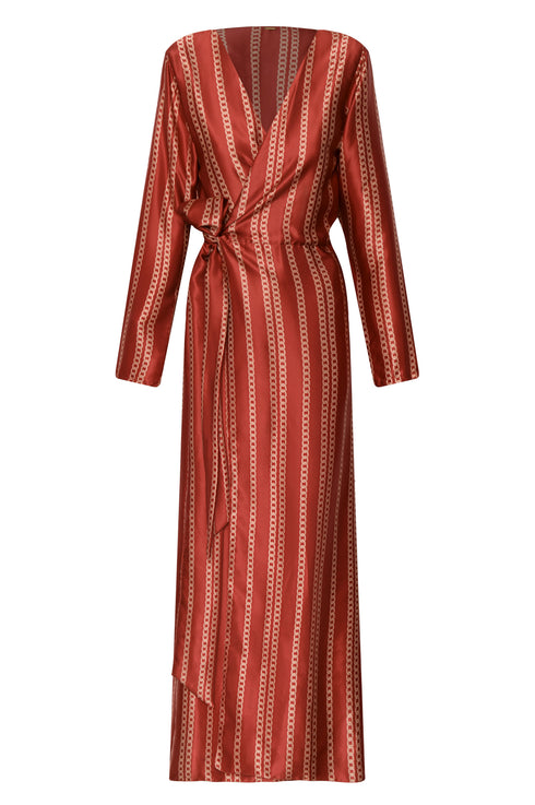 Hojarasca Silk Satin Wrap Maxi Dress / Red Chains