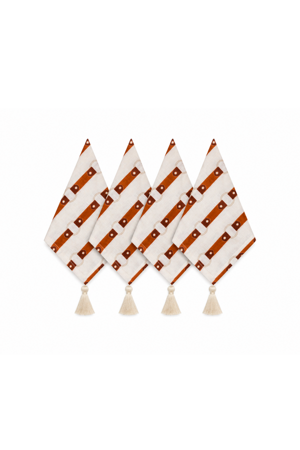Horse Reins Linen Napkins with Tassels / Set of 4