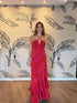 Sevillana Silk Crepe Maxi Dress / Red & Fuchsia Buganvilias