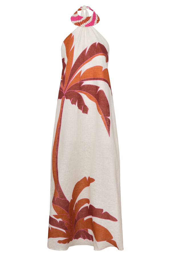 Ipanema Linen Maxi Dress / Fuchsia Palm