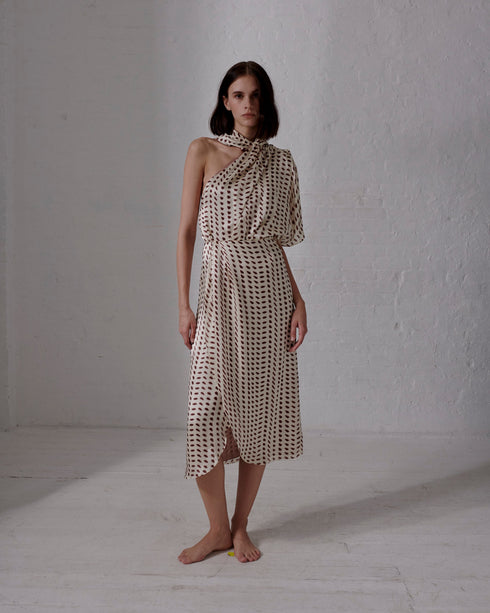 Amaime Satin Silk Midi Skirt / Ivory Wine Seeds