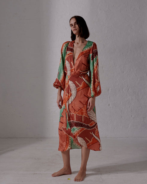 Amaime Jacquard Midi Skirt / Coral